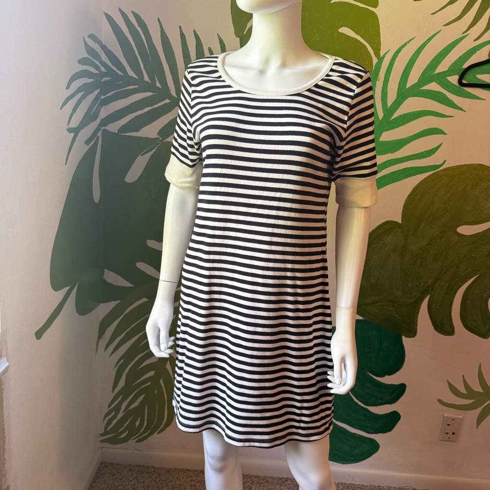 Workshop Republic Clothing Black and White Striped Short Sleeve Mini Dress
